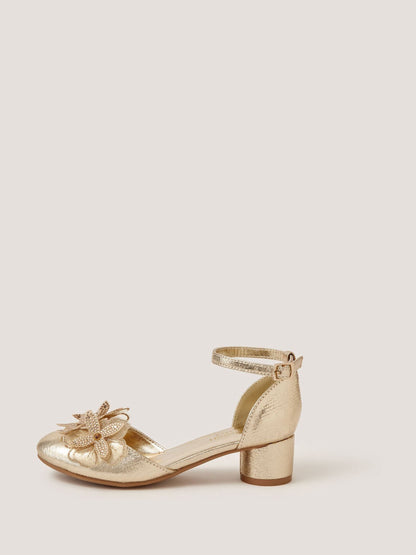 Monsoon Gold Diamanté Flower Block Heels image 3
