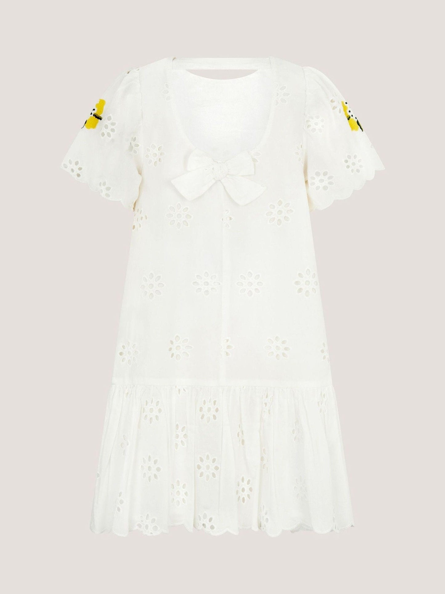 Monsoon White Lemon Embroidered Broderie Dress image 3