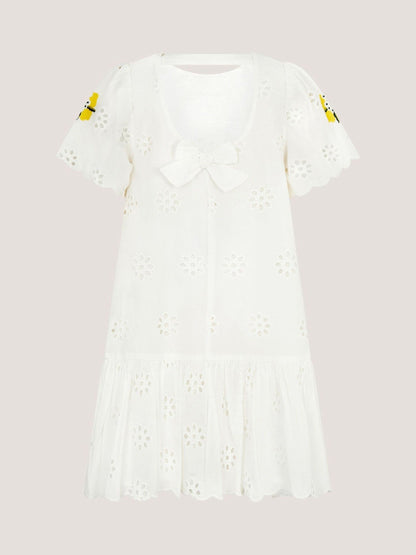 Monsoon White Lemon Embroidered Broderie Dress image 3