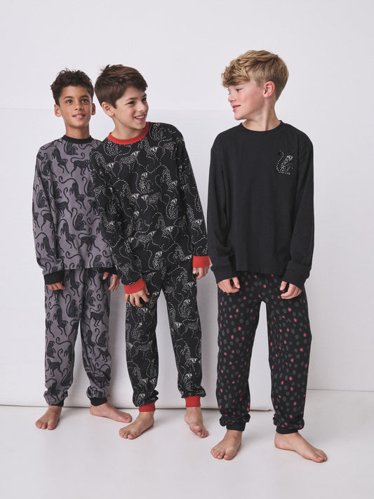 Desmond & Dempsey Kids Long Sleeve Black/Red Pyjamas Set 3 Pack - image 1