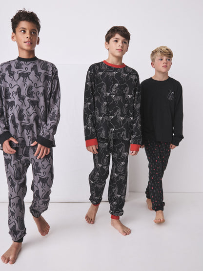 Desmond & Dempsey Kids Long Sleeve Black/Red Pyjamas Set 3 Pack - image 3