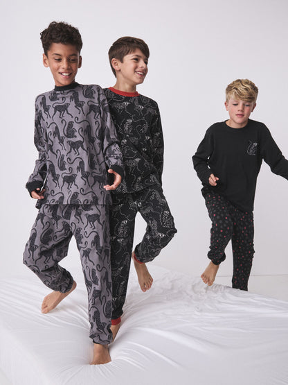 Desmond & Dempsey Kids Long Sleeve Black/Red Pyjamas Set 3 Pack - image 4
