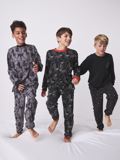 Desmond & Dempsey Kids Long Sleeve Black/Red Pyjamas Set 3 Pack - image 5