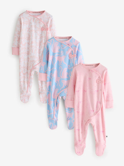 Desmond & Dempsey Kids Pink Printed Sleepsuits with Bow Deatails 3 Pack - image 1