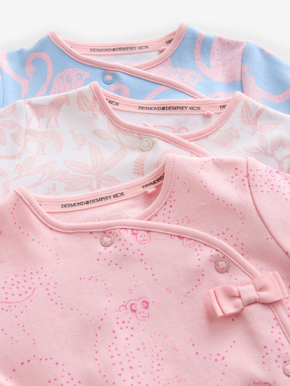 Desmond & Dempsey Kids Pink Printed Sleepsuits with Bow Deatails 3 Pack - image 6