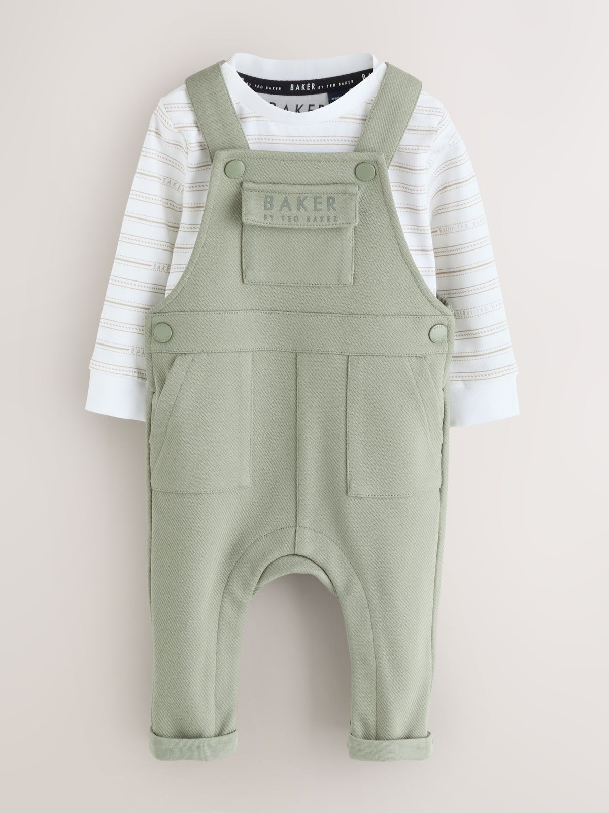 Baker by Ted Baker Green 2 Piece Dungaree and Stripe T-Shirts Set - image 1