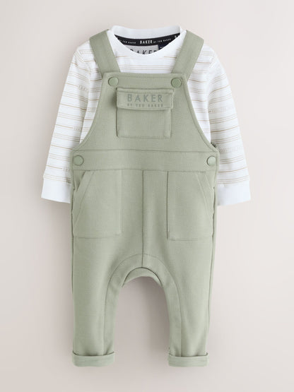 Baker by Ted Baker Green 2 Piece Dungaree and Stripe T-Shirts Set - image 1