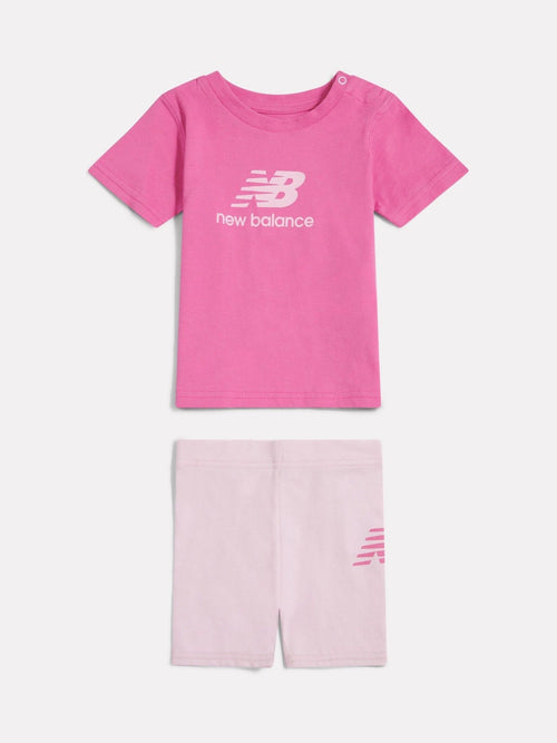 Dsiney Kidz - New Balance Pink Stacked Logo T-Shirt and Cycle Shorts image 1