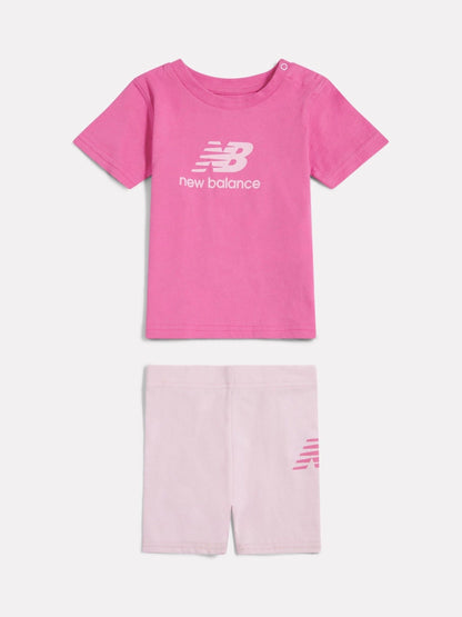 New Balance Pink Stacked Logo T-Shirt and Cycle Shorts image 1
