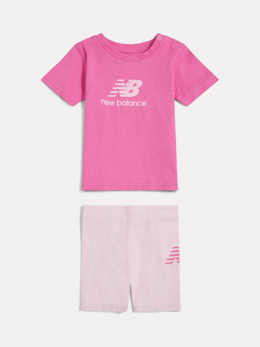 New Balance Pink Stacked Logo T-Shirt and Cycle Shorts image 1