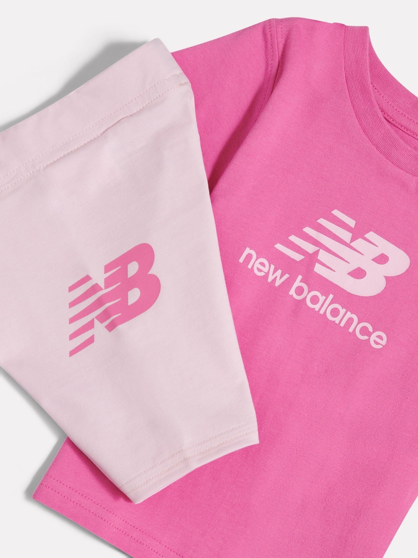 New Balance Pink Stacked Logo T-Shirt and Cycle Shorts image 3
