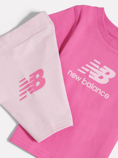 New Balance Pink Stacked Logo T-Shirt and Cycle Shorts image 3