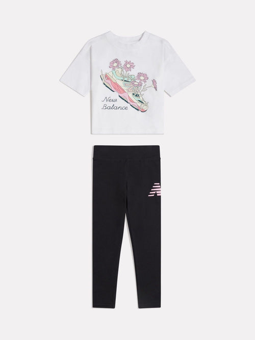 Dsiney Kidz - New Balance White Floral Shoe Graphic T-Shirt and Leggings Set image 1