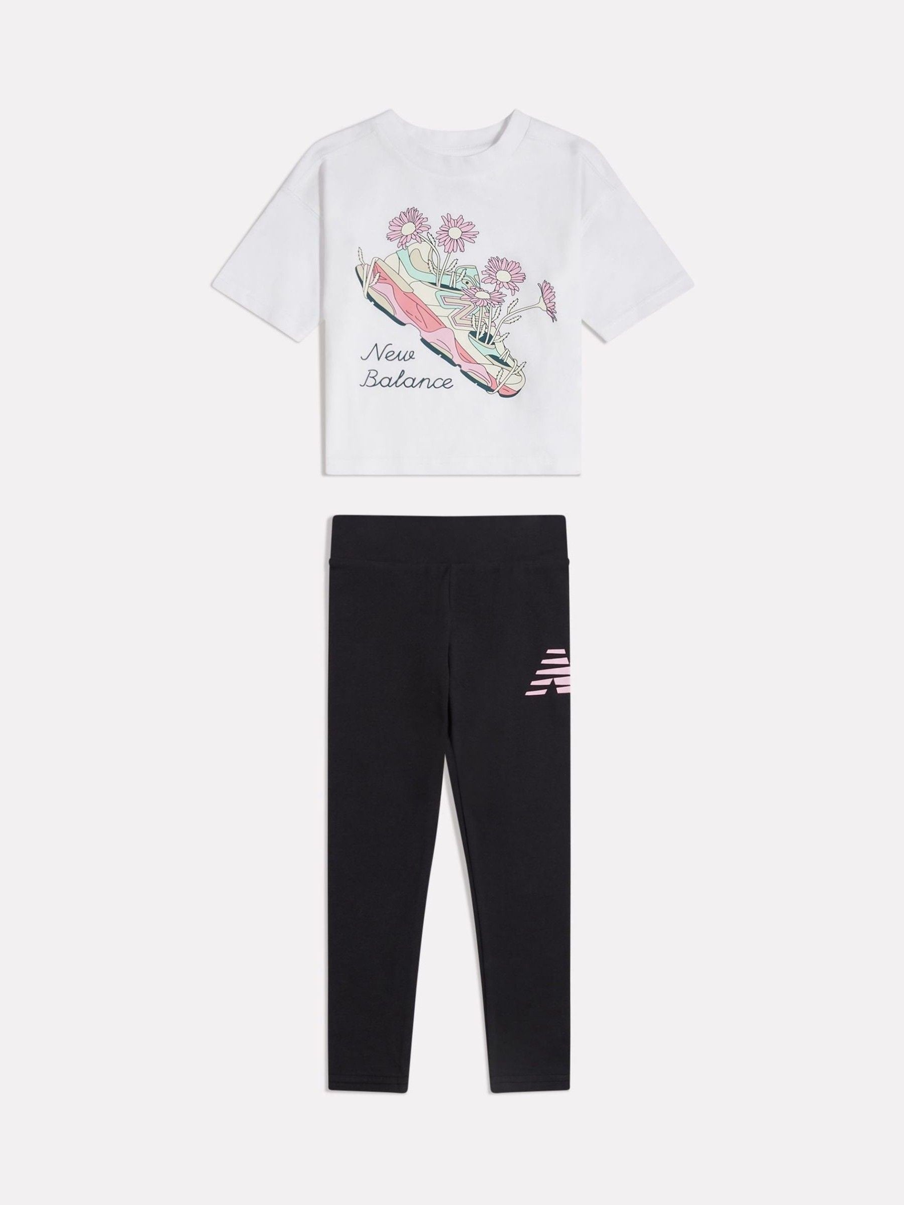 New Balance White Floral Shoe Graphic T-Shirt and Leggings Set image 1