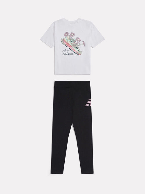 Dsiney Kidz - New Balance White Floral Shoe Graphic T-Shirt and Leggings Set image 1
