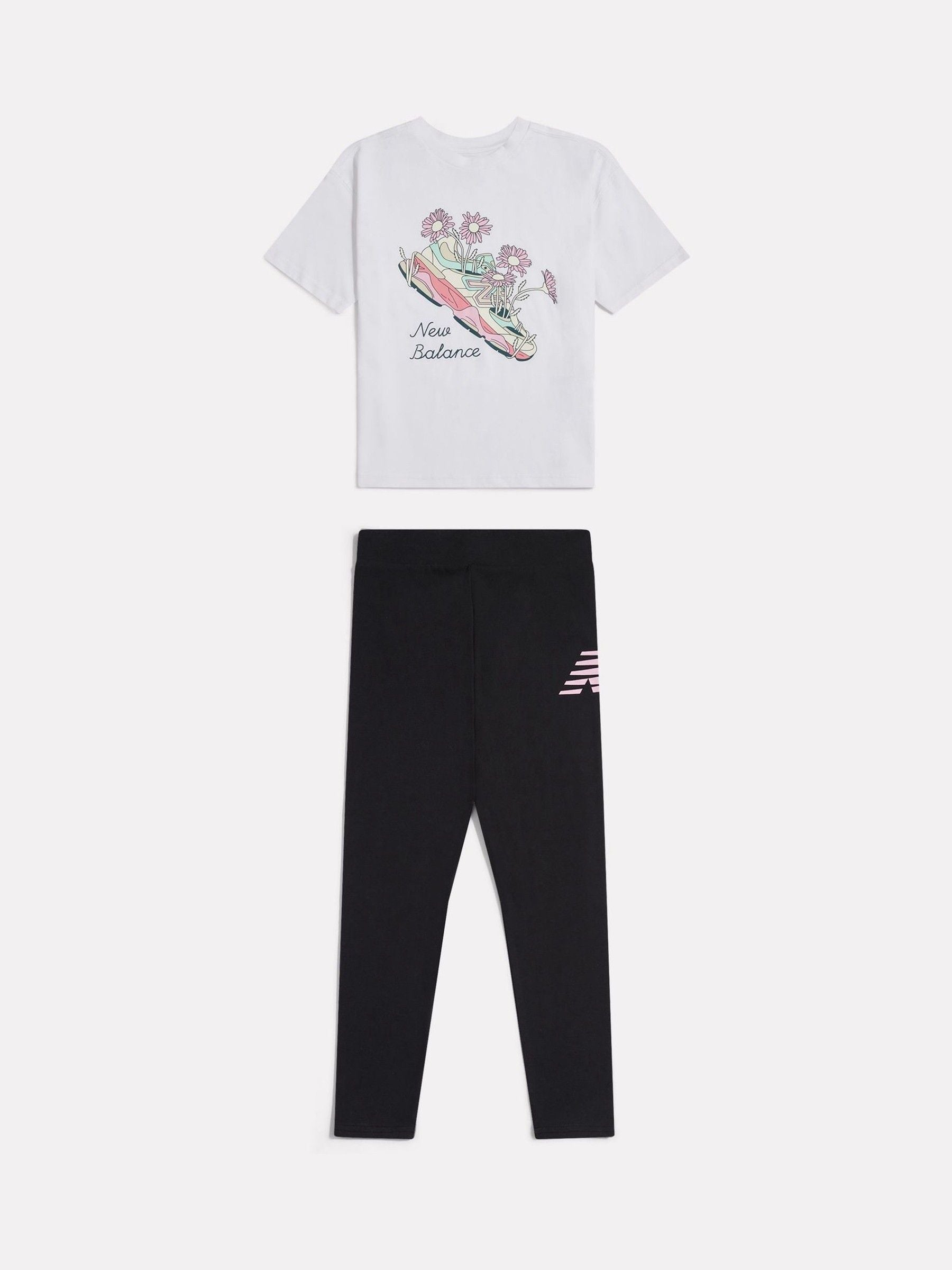 New Balance White Floral Shoe Graphic T-Shirt and Leggings Set image 1