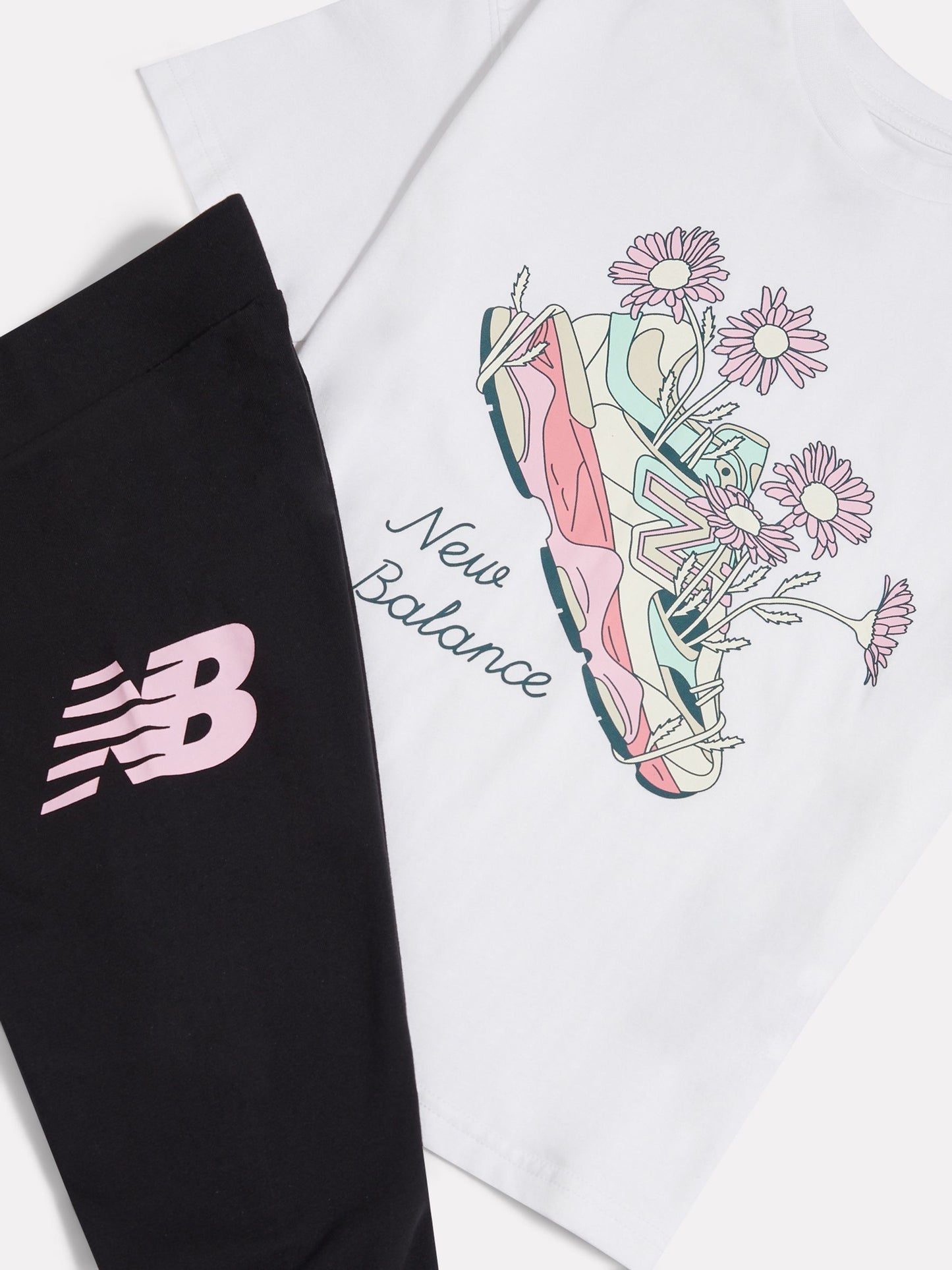 New Balance White Floral Shoe Graphic T-Shirt and Leggings Set image 3
