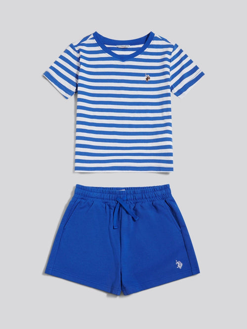 Dsiney Kidz - U.S. Polo Assn Blue Stripe V-Neck T-Shirt & Sweat Shorts Set image 1