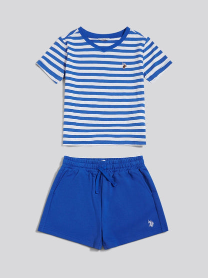 Dsiney Kidz - U.S. Polo Assn Blue Stripe V-Neck T-Shirt & Sweat Shorts Set image 1