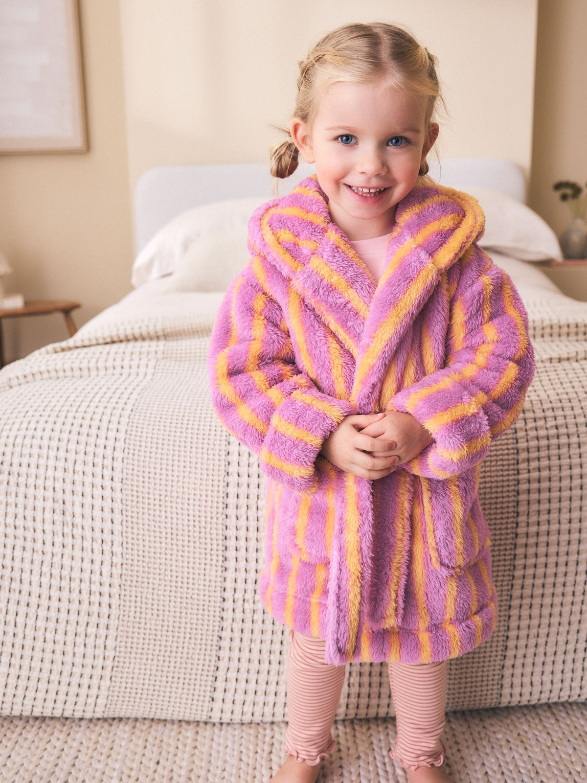 Pink/Orange Stripe Fleece Dressing Gown (9mths-16yrs) - image 1