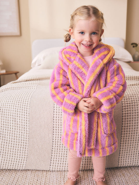Pink/Orange Stripe Fleece Dressing Gown (9mths-16yrs) - image 1