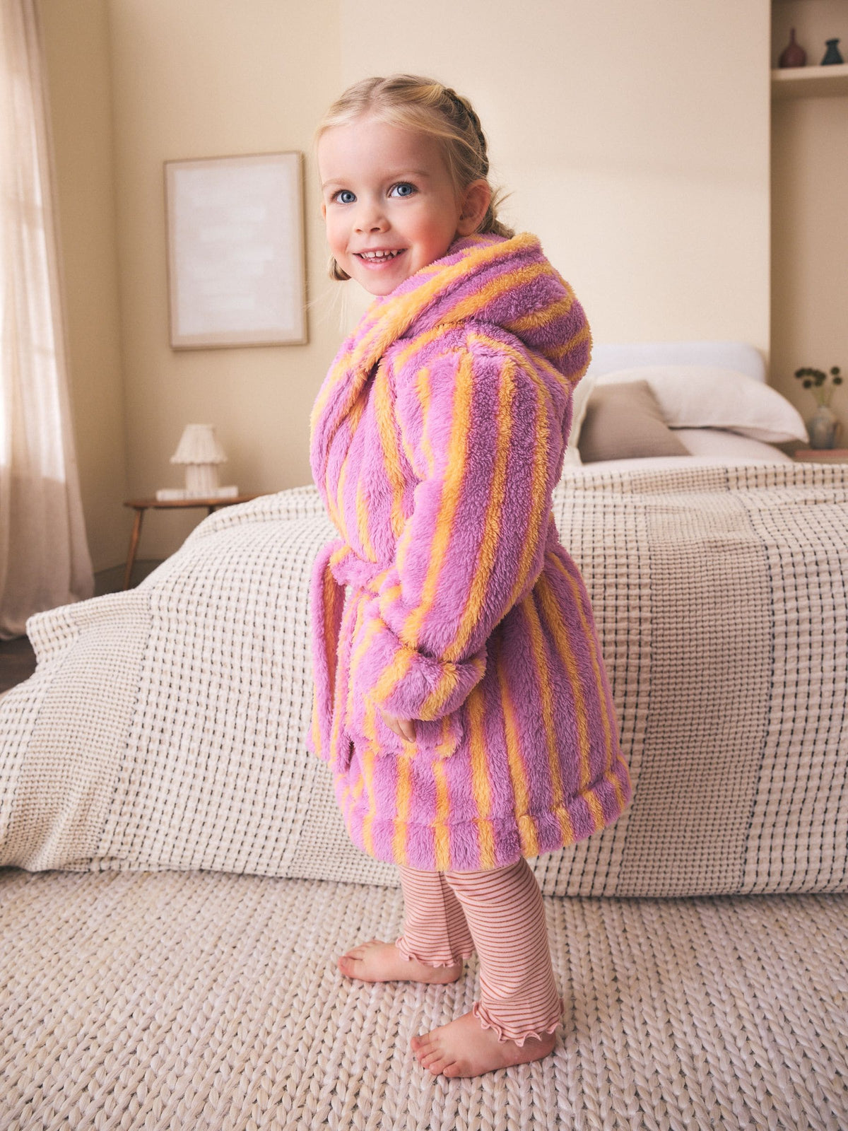Pink/Orange Stripe Fleece Dressing Gown (9mths-16yrs) - image 2