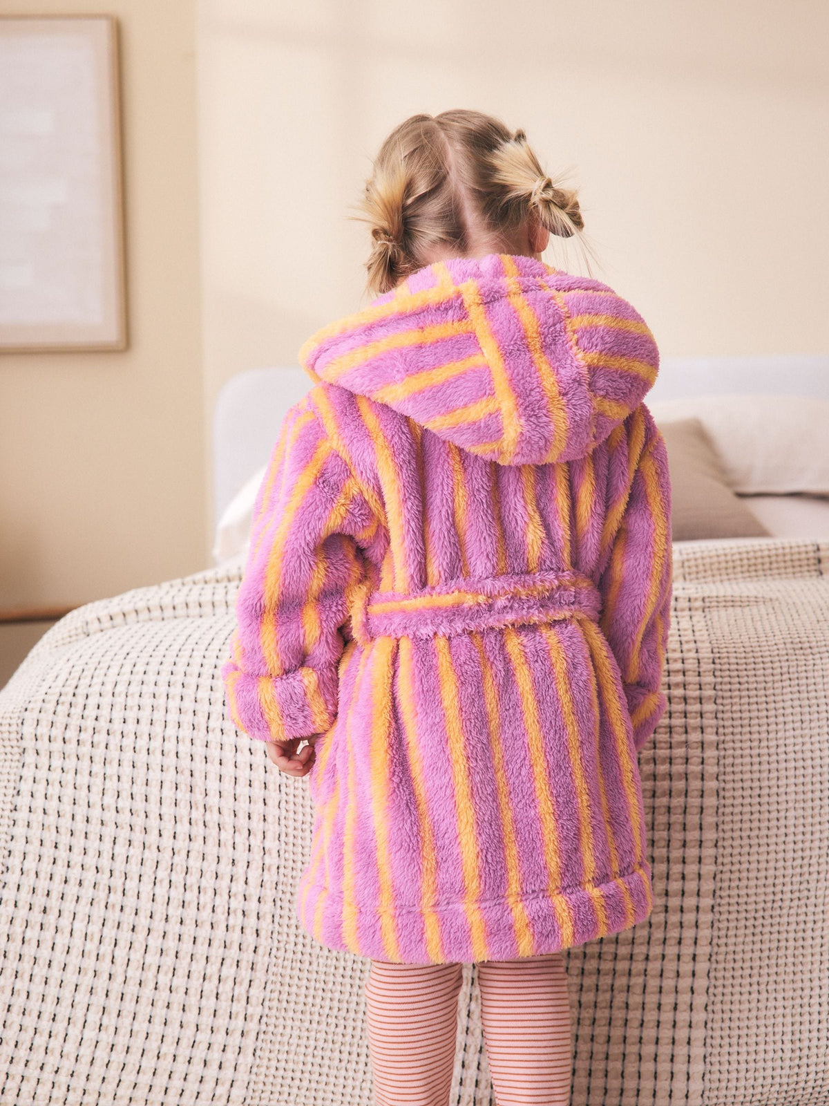 Pink/Orange Stripe Fleece Dressing Gown (9mths-16yrs) - image 3