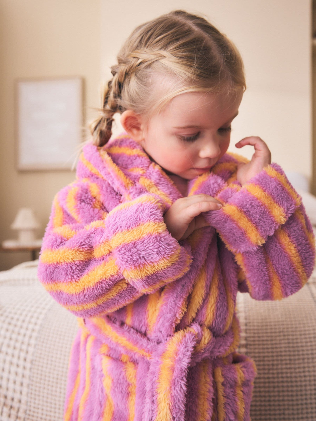 Pink/Orange Stripe Fleece Dressing Gown (9mths-16yrs) - image 4