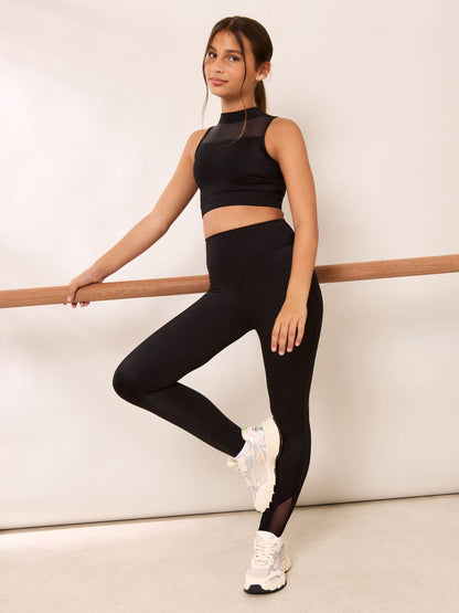 Lipsy Black Mesh Crop Top and Leggings Sport Set (5-14yrs) - image 1