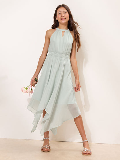 Lipsy Green Cut Out Hanky Hem Halter Occasion Dress (5-16yrs) image 1