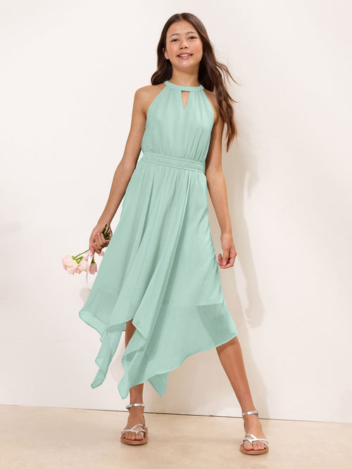 Dsiney Kidz - Lipsy Green Cut Out Hanky Hem Halter Occasion Dress (5-16yrs) image 1