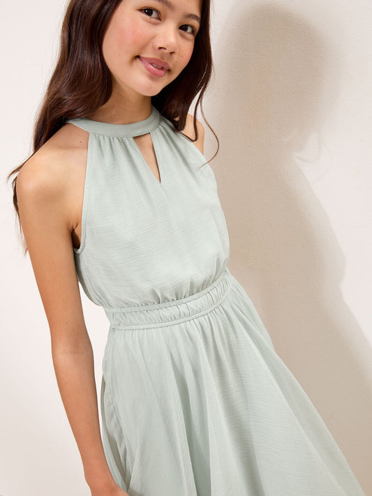 Lipsy Green Cut Out Hanky Hem Halter Occasion Dress (5-16yrs) image 2