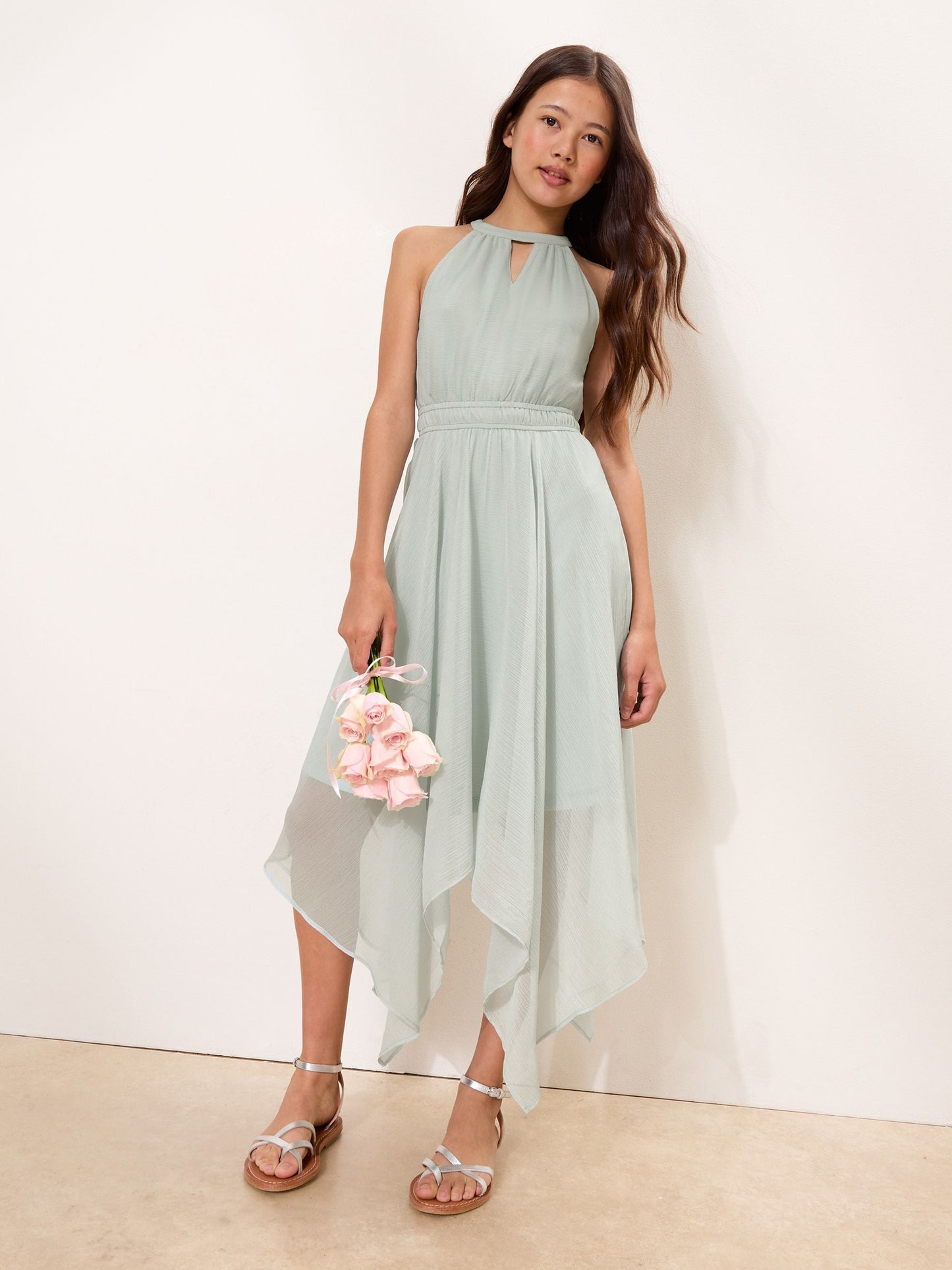 Lipsy Green Cut Out Hanky Hem Halter Occasion Dress (5-16yrs) image 3