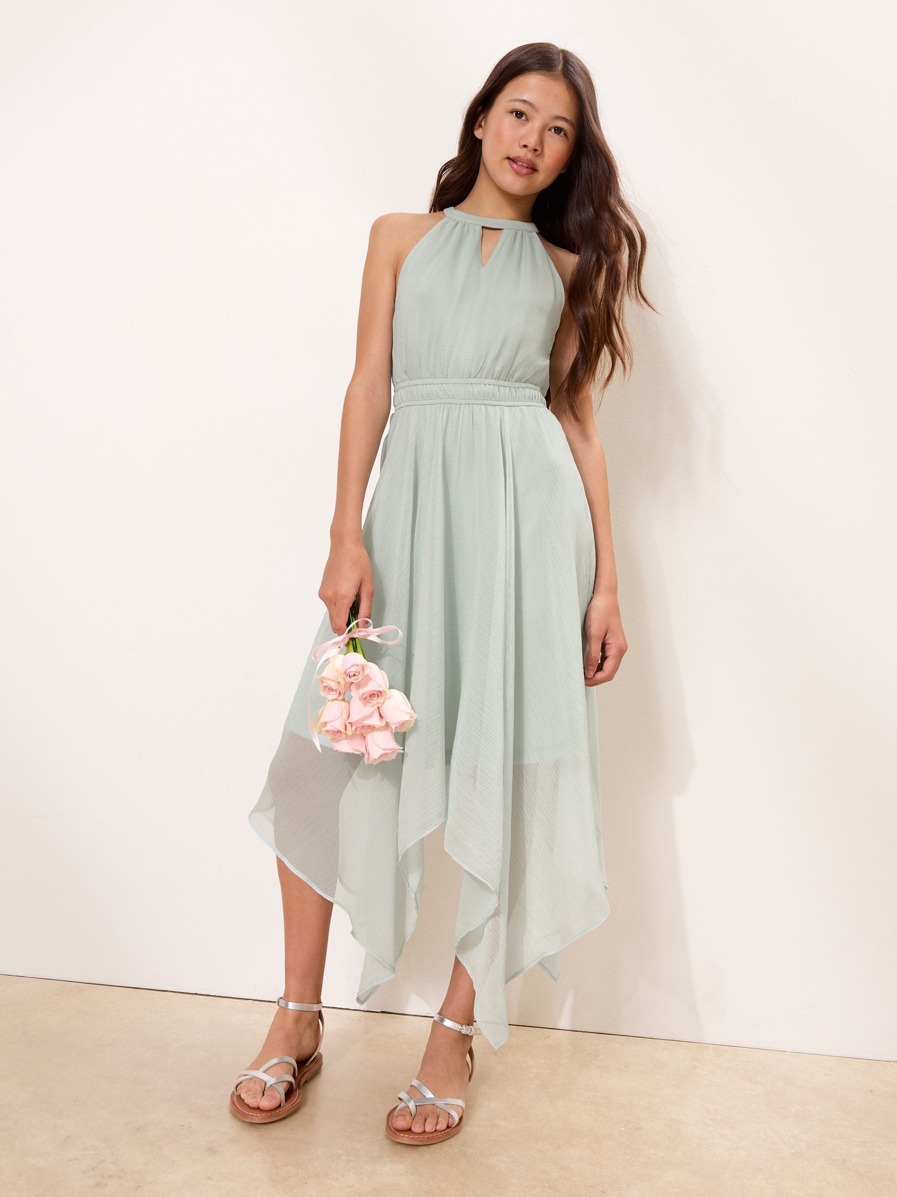 Lipsy Green Cut Out Hanky Hem Halter Occasion Dress (5-16yrs) image 3