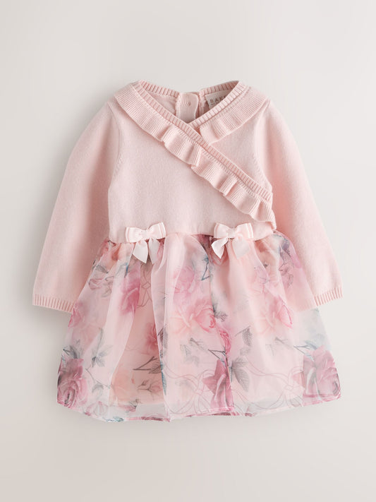 Baker by Ted Baker Pale Pink Knitted Organza Skirt Mockable Dress - image 1
