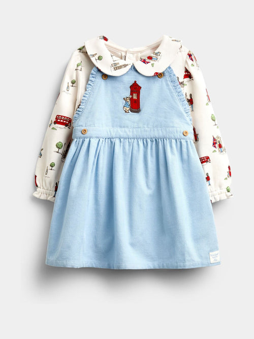 Dsiney Kidz - JoJo Maman Bébé Light Blue Peter Rabbit London Pinny Dress & Bodysuit Set image 1