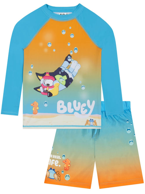 Character Blue Bluey Long Sleeve Rash Guard And Swim Shorts image 1