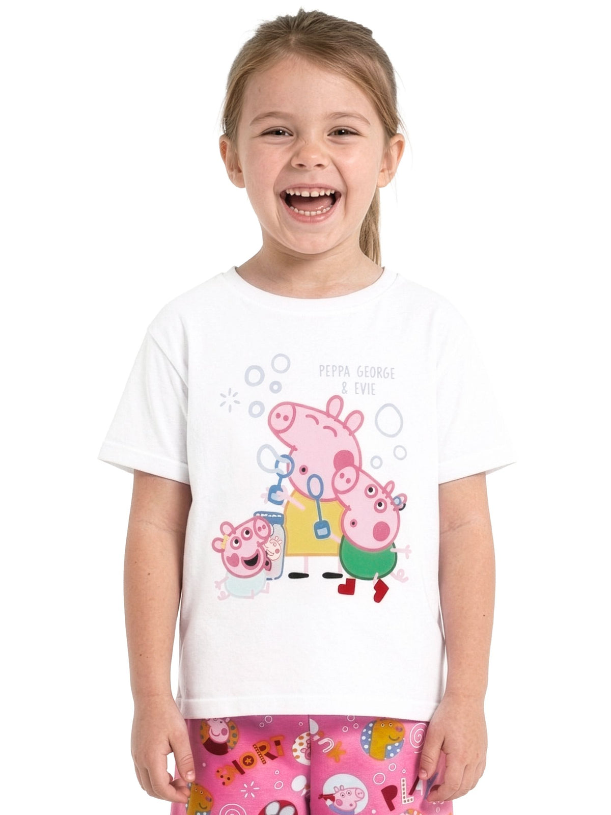 Character Pink Peppa Pig Short Sleeve Pyjamas Peppa, George And Evie - image 10