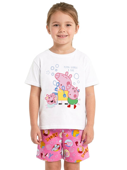 Character Pink Peppa Pig Short Sleeve Pyjamas Peppa, George And Evie - image 8