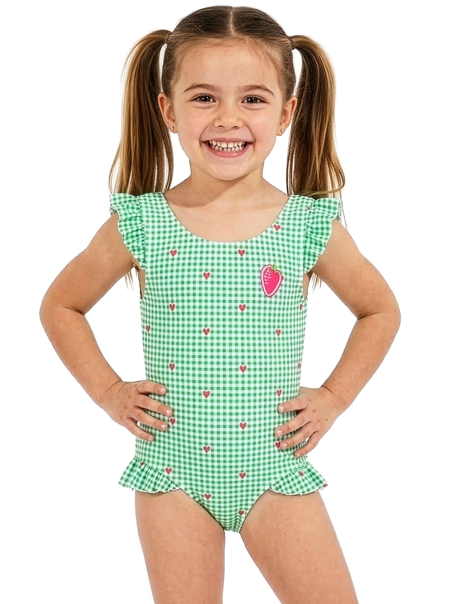 Harry Bear Green Gingham Hearts One Piece Swimsuit image 1