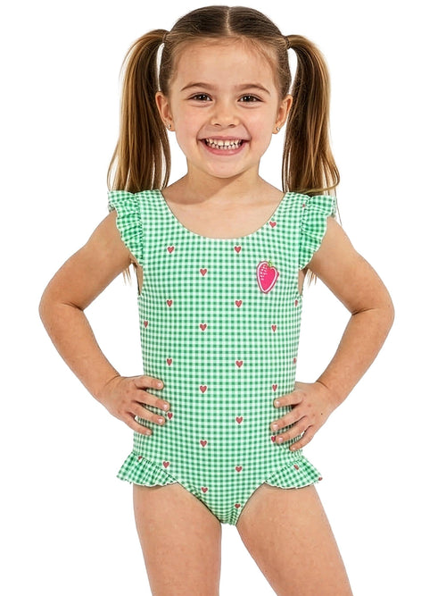 Dsiney Kidz - Harry Bear Green Gingham Hearts One Piece Swimsuit image 1