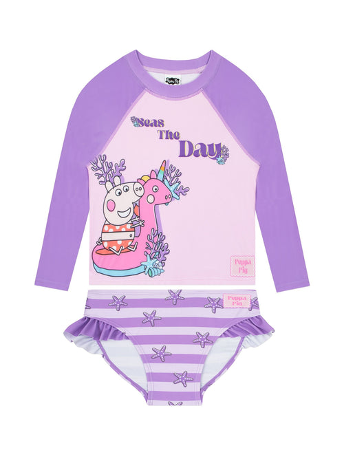 Character Purple Peppa Pig Two Piece Swimsuit Rash Vest image 1