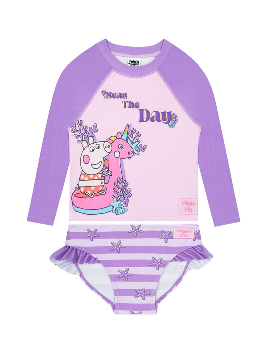 Character Purple Peppa Pig Two Piece Swimsuit Rash Vest image 1