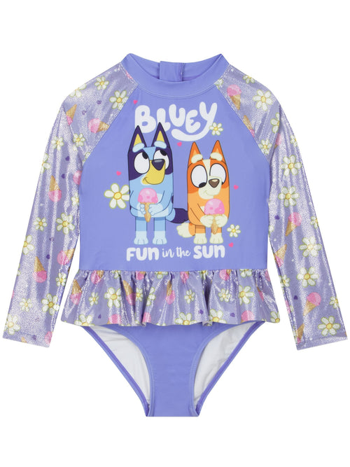 Character Purple Bluey And Bingo Long Sleeve Swimsuit With Frill Skirt image 1