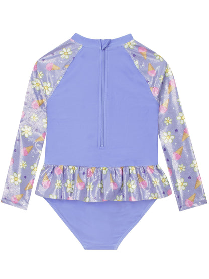 Character Purple Bluey And Bingo Long Sleeve Swimsuit With Frill Skirt image 2