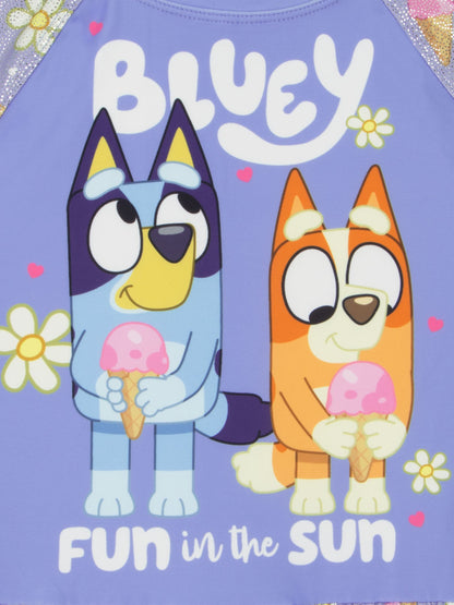 Character Purple Bluey And Bingo Long Sleeve Swimsuit With Frill Skirt image 3