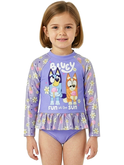 Character Purple Bluey And Bingo Long Sleeve Swimsuit With Frill Skirt image 6