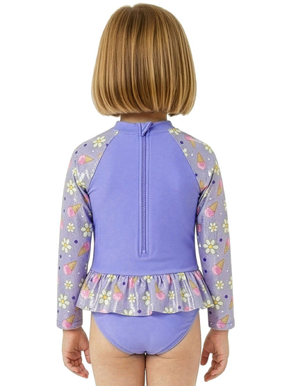 Character Purple Bluey And Bingo Long Sleeve Swimsuit With Frill Skirt image 7