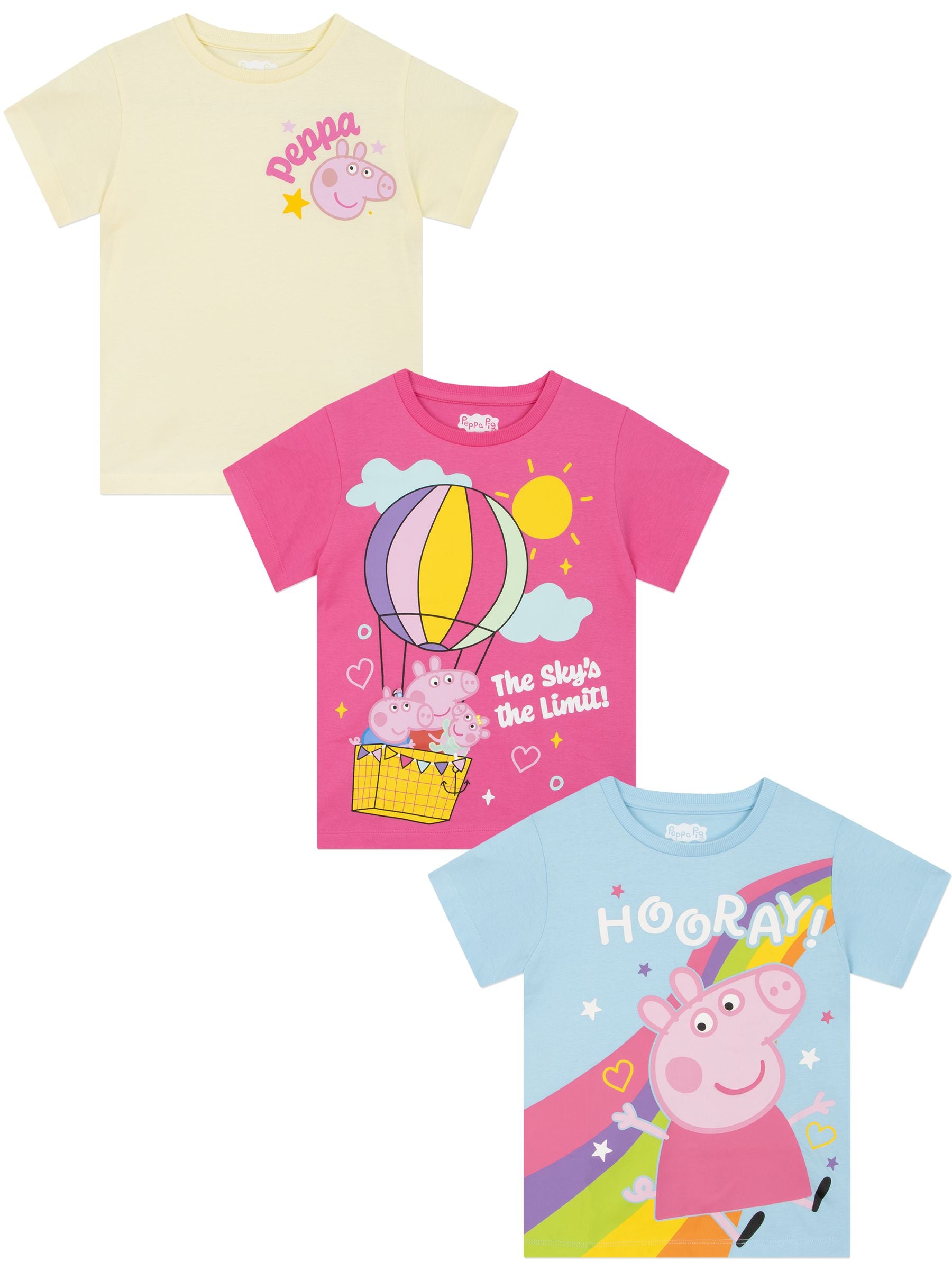 Character Pink Peppa Pig T-Shirts 3 Pack Peppa, George And Evie image 1
