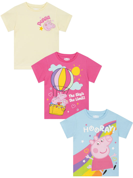 Character Pink Peppa Pig T-Shirts 3 Pack Peppa, George And Evie image 1
